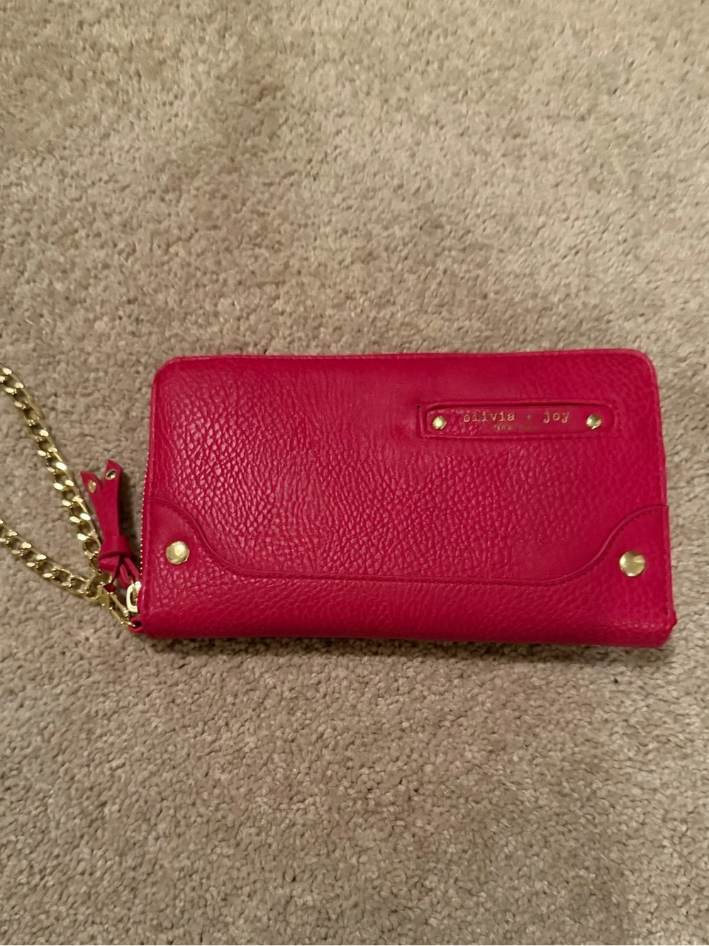 Olivia + Joy zip-around wristlet wallet pink textured faux leather gold hardware